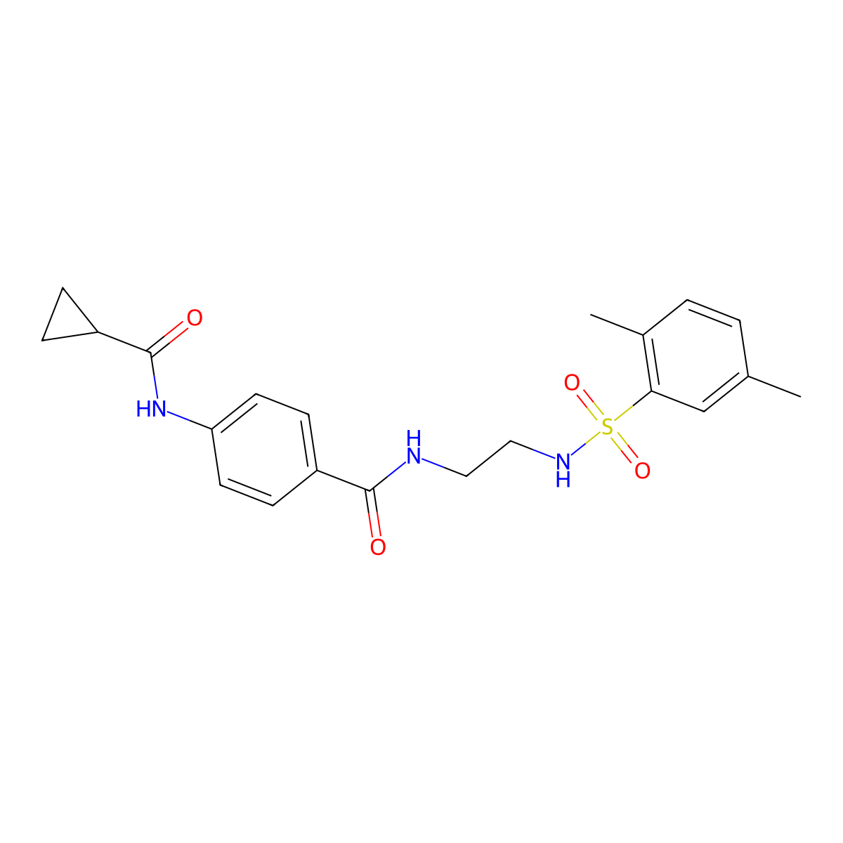 4-(cyclopropanecarboxamido)-N-(2-(2,5-dimethylphenylsulfonamido)ethyl)benzamide molecular structure, CAS 1091472-27-3