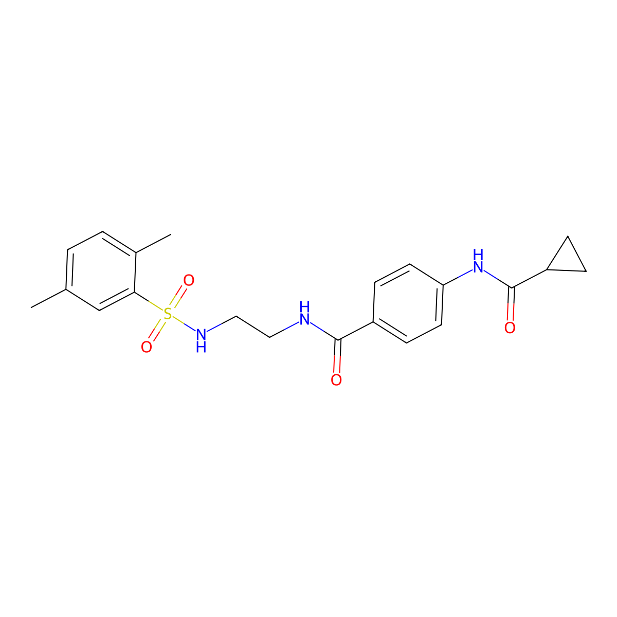 4-(cyclopropanecarboxamido)-N-(2-(2,5-dimethylphenylsulfonamido)ethyl)benzamide molecular structure, CAS 1091472-27-3