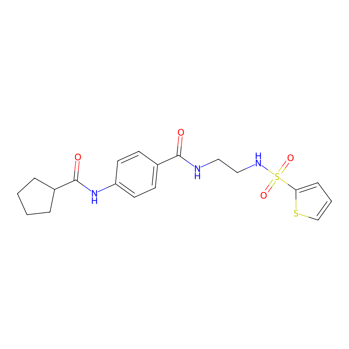 4-(cyclopentanecarboxamido)-N-(2-(thiophene-2-sulfonamido)ethyl)benzamide molecular structure, CAS 1091473-30-1