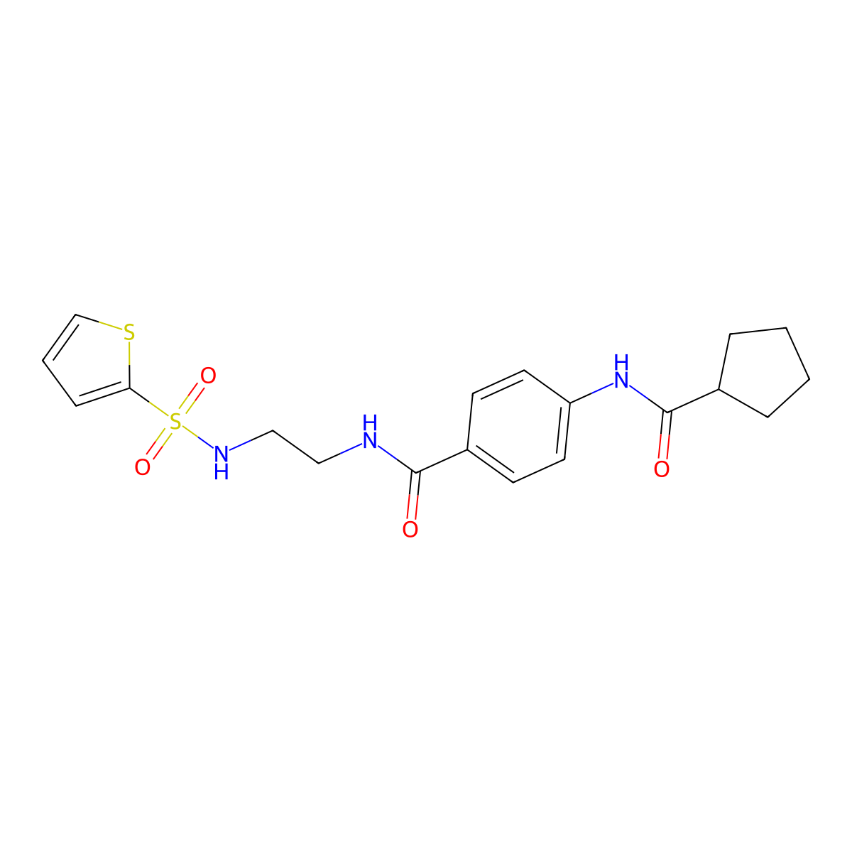 4-(cyclopentanecarboxamido)-N-(2-(thiophene-2-sulfonamido)ethyl)benzamide molecular structure, CAS 1091473-30-1