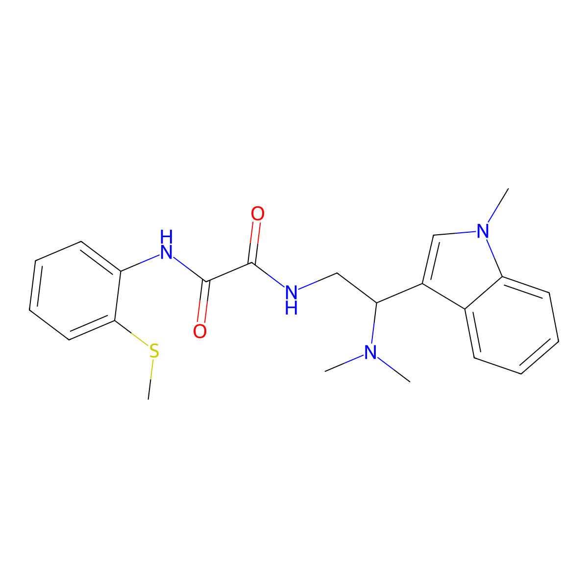 N1-(2-(dimethylamino)-2-(1-methyl-1H-indol-3-yl)ethyl)-N2-(2-(methylthio)phenyl)oxalamide molecular structure, CAS 1091473-35-6