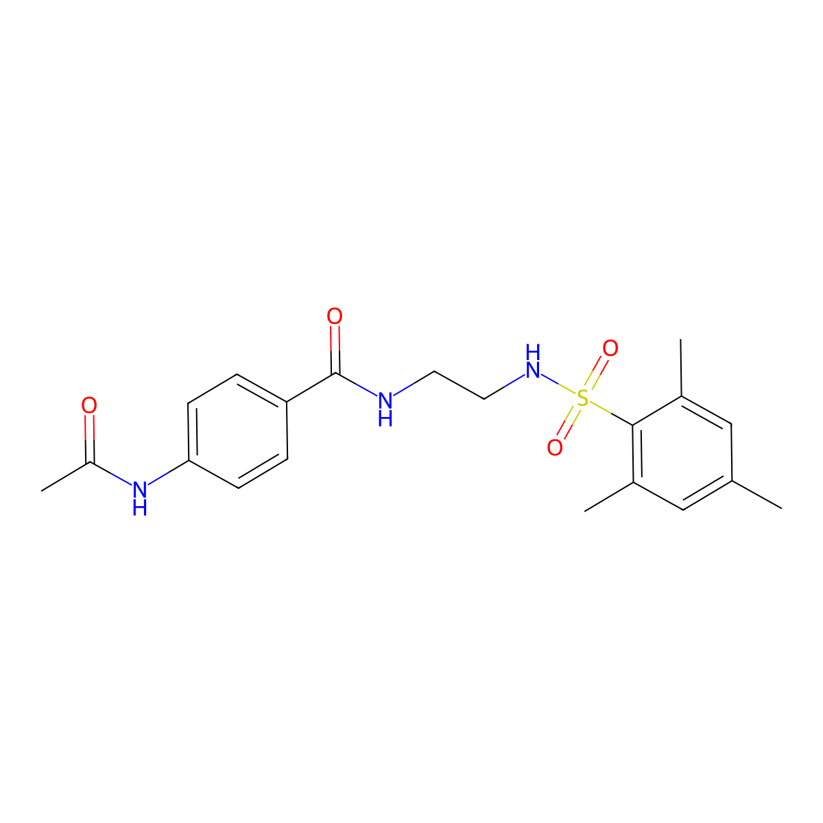 4-acetamido-N-[2-(2,4,6-trimethylbenzenesulfonamido)ethyl]benzamide molecular structure, CAS 1091476-62-8