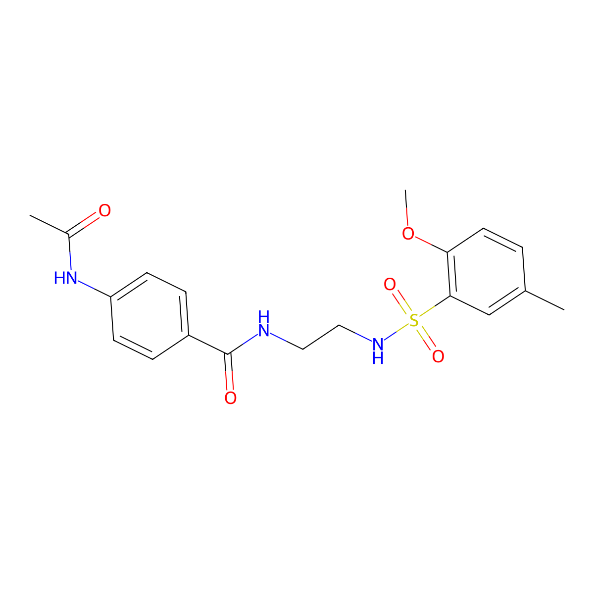 4-acetamido-N-(2-(2-methoxy-5-methylphenylsulfonamido)ethyl)benzamide molecular structure, CAS 1091476-66-2