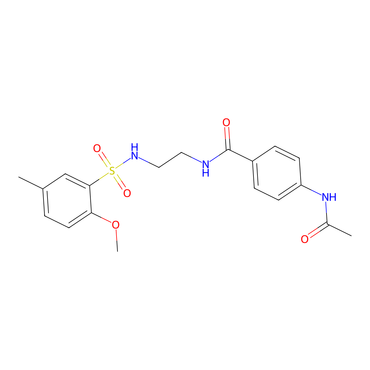 4-acetamido-N-(2-(2-methoxy-5-methylphenylsulfonamido)ethyl)benzamide molecular structure, CAS 1091476-66-2