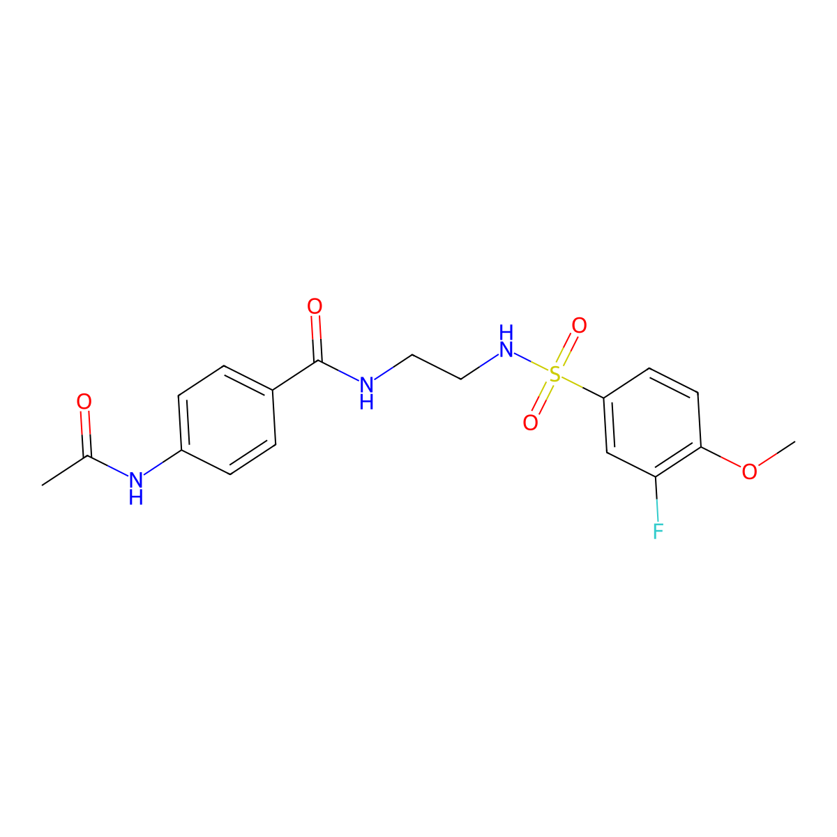 4-acetamido-N-(2-(3-fluoro-4-methoxyphenylsulfonamido)ethyl)benzamide molecular structure, CAS 1091476-78-6