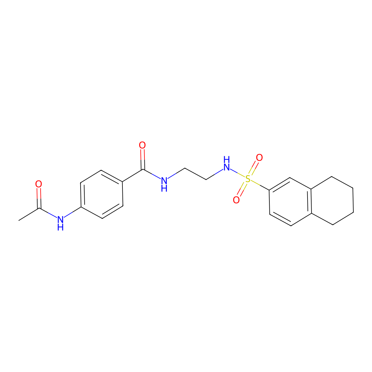 4-acetamido-N-(2-(5,6,7,8-tetrahydronaphthalene-2-sulfonamido)ethyl)benzamide molecular structure, CAS 1091477-27-8
