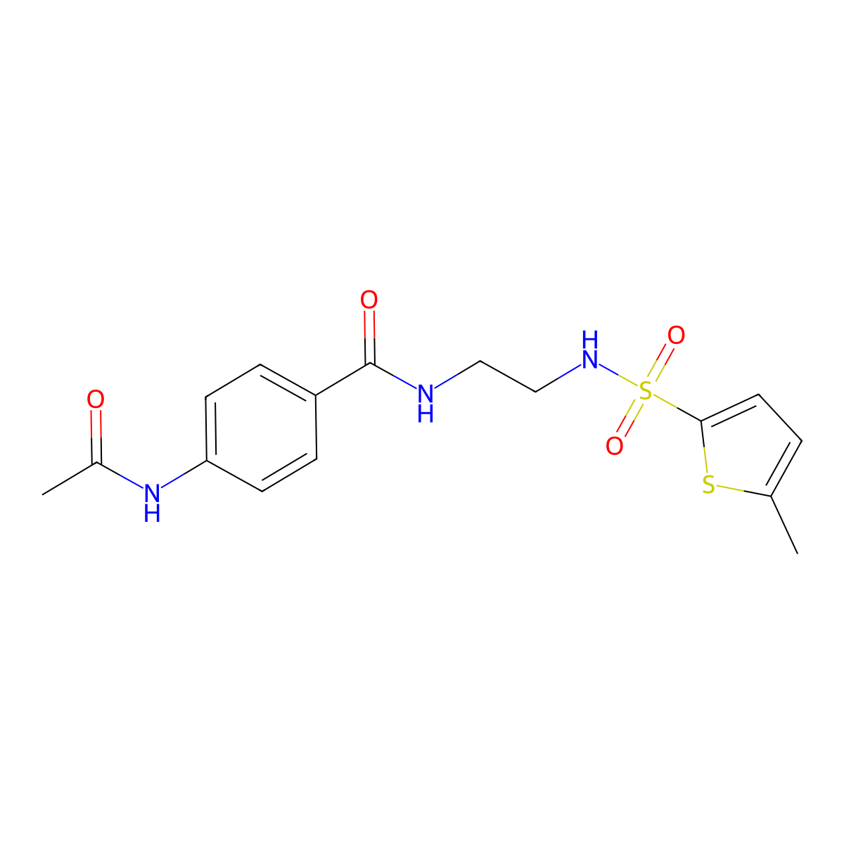 4-acetamido-N-(2-(5-methylthiophene-2-sulfonamido)ethyl)benzamide molecular structure, CAS 1091477-63-2