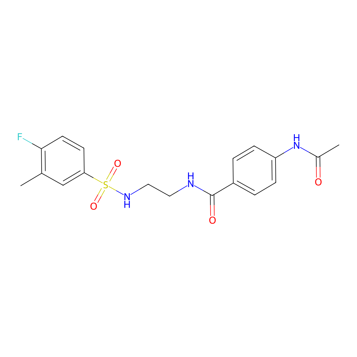 4-acetamido-N-(2-(4-fluoro-3-methylphenylsulfonamido)ethyl)benzamide molecular structure, CAS 1091477-91-6