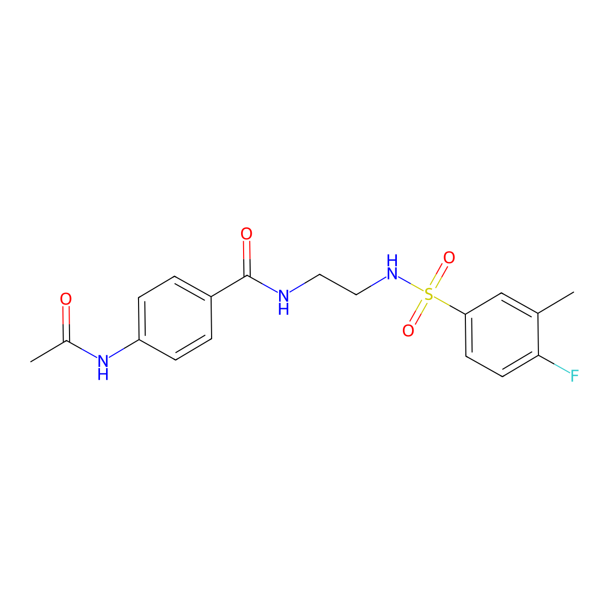4-acetamido-N-(2-(4-fluoro-3-methylphenylsulfonamido)ethyl)benzamide molecular structure, CAS 1091477-91-6