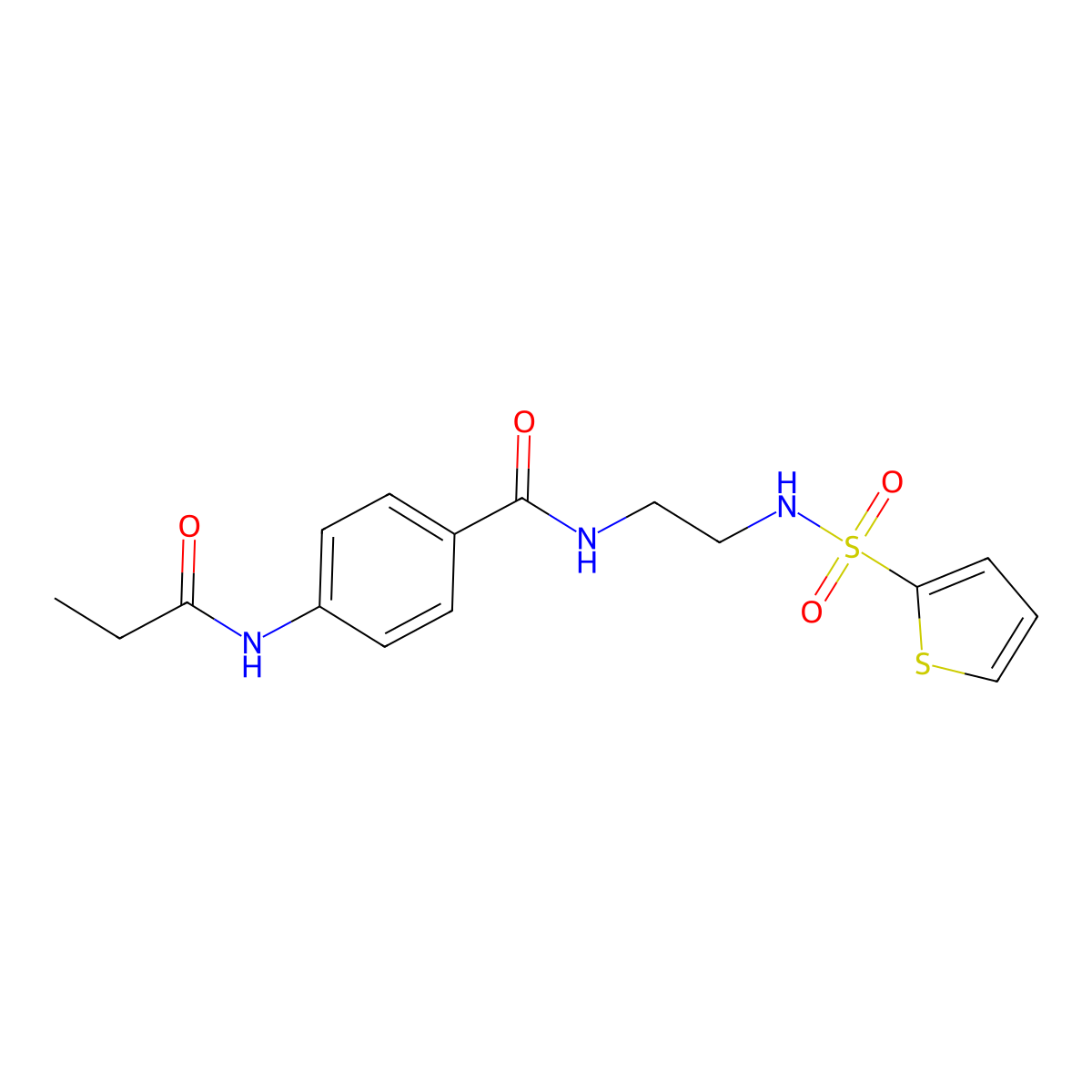 4-propionamido-N-(2-(thiophene-2-sulfonamido)ethyl)benzamide molecular structure, CAS 1091479-40-1