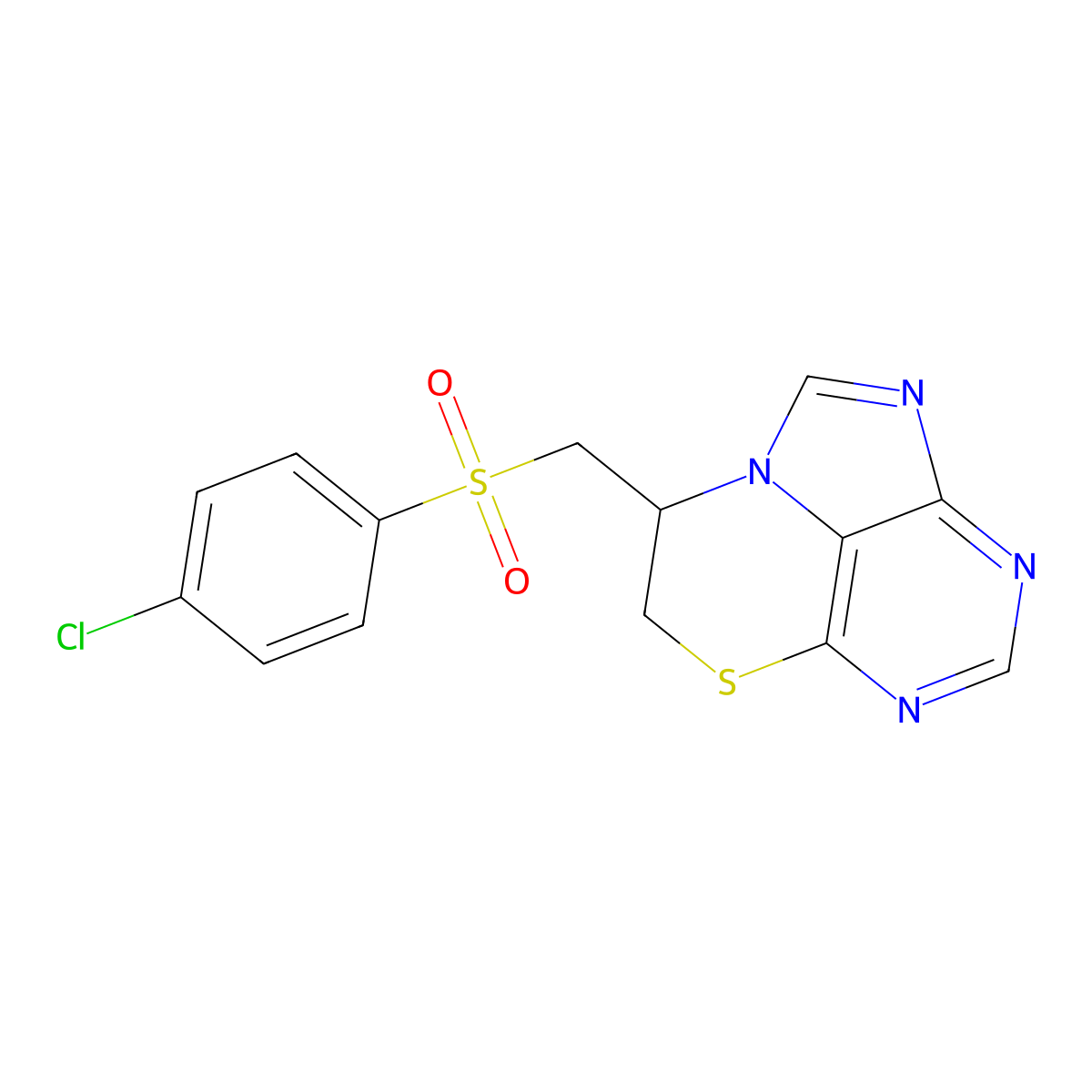 7-(((4-Chlorophenyl)sulfonyl)methyl)-7,8-dihydro-[1,4]thiazino[4,3,2-gh]purine molecular structure, CAS 1091519-66-2