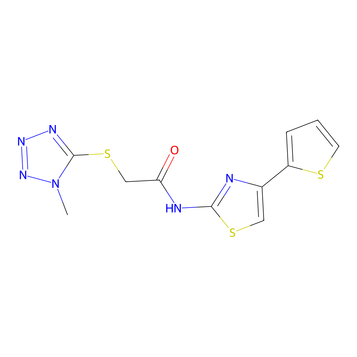 2-[(1-methyl-1H-tetraazol-5-yl)sulfanyl]-N-[4-(2-thienyl)-1,3-thiazol-2-yl]acetamide molecular structure, CAS 1091524-77-4