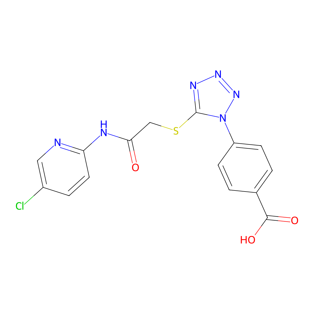 4-[5-({2-[(5-chloro-2-pyridinyl)amino]-2-oxoethyl}sulfanyl)-1H-tetraazol-1-yl]benzoic acid molecular structure, CAS 1091532-34-1