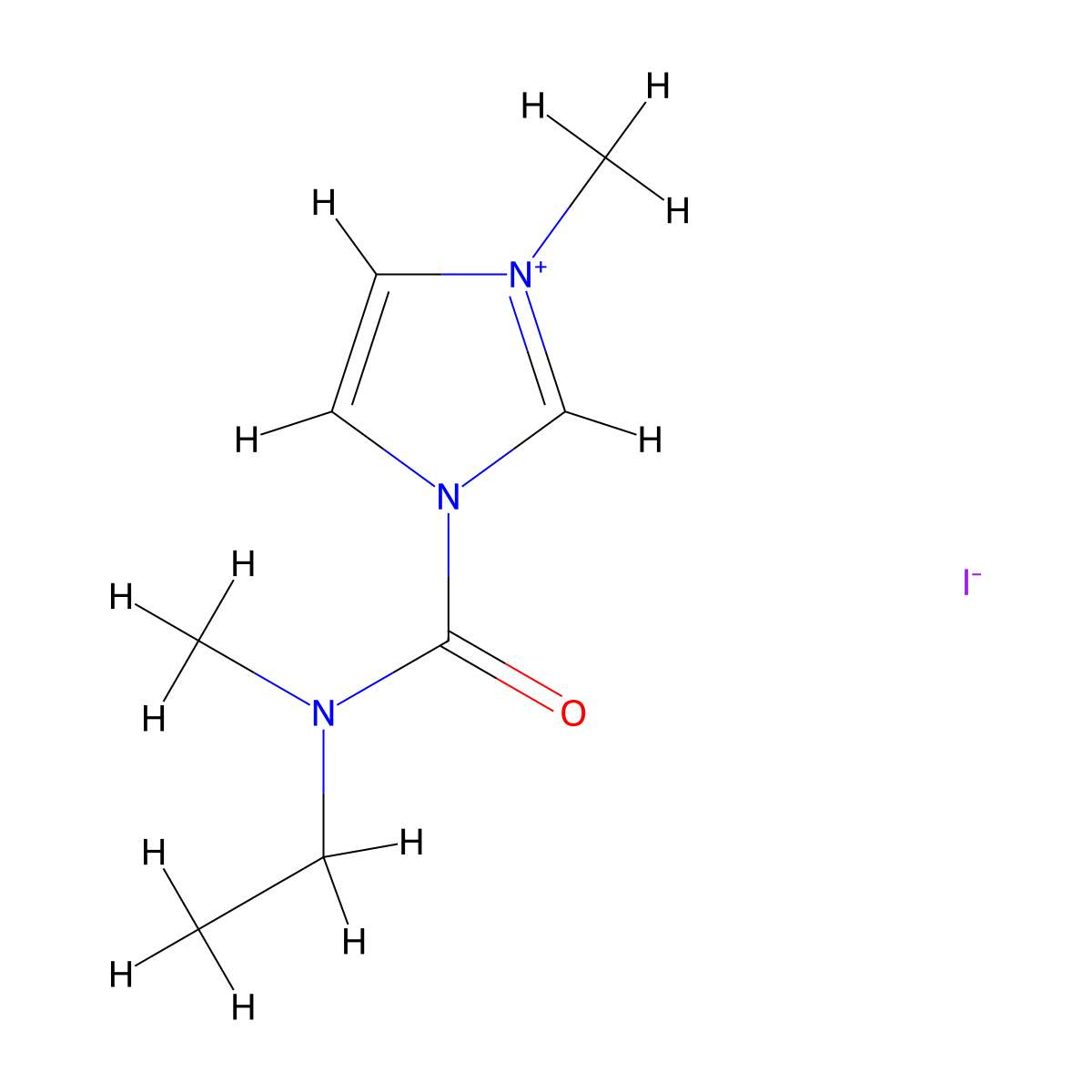 1-[ethyl(methyl)carbamoyl]-3-methyl-1H-imidazol-3-ium iodide molecular structure, CAS 1091604-39-5