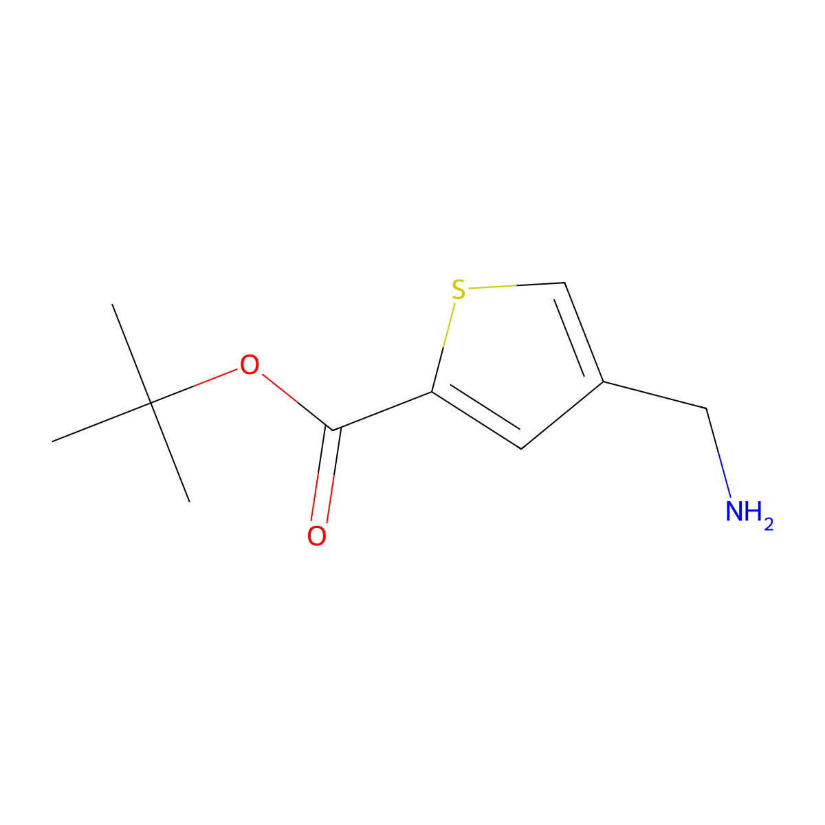 Tert-butyl 4-(aminomethyl)thiophene-2-carboxylate molecular structure, CAS 1091614-76-4