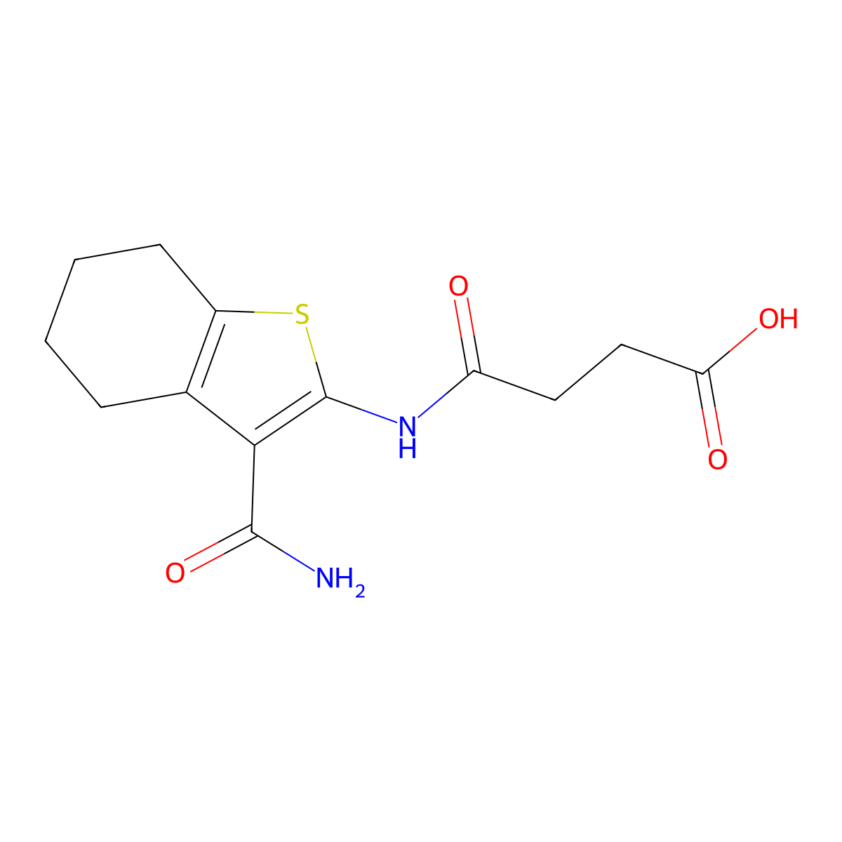 N-(3-Carbamoyl-4,5,6,7-tetrahydro-benzo[b]thiophen-2-yl)-succinamic acid molecular structure, CAS 109164-37-6