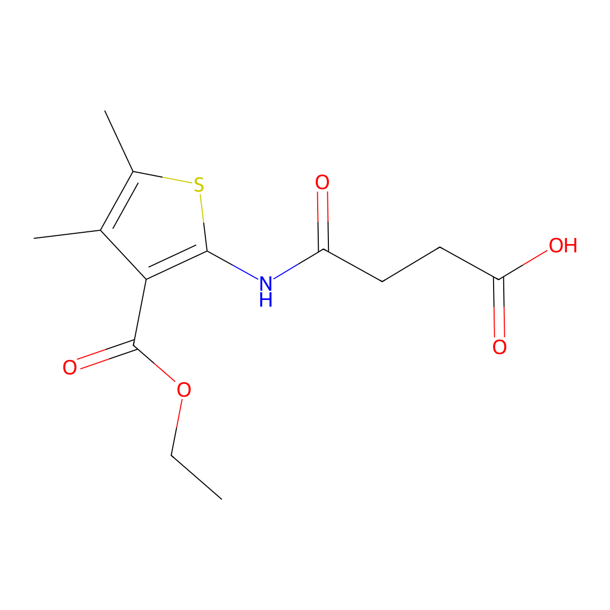 3-{[3-(Ethoxycarbonyl)-4,5-dimethylthiophen-2-yl]carbamoyl}propanoic acid molecular structure, CAS 109164-40-1