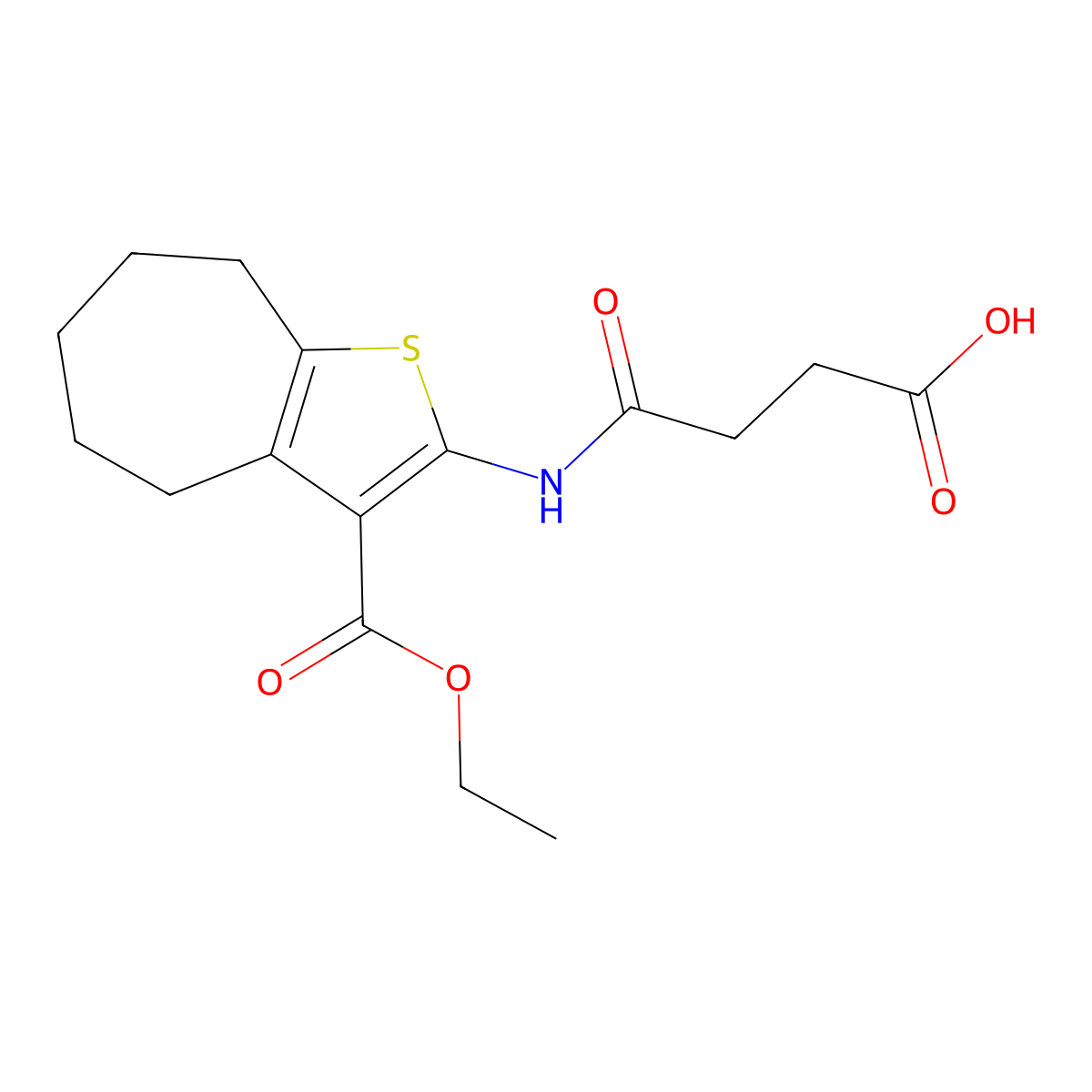 4-[(3-ethoxycarbonyl-5,6,7,8-tetrahydro-4H-cyclohepta[b]thiophen-2-yl)amino]-4-oxobutanoic acid molecular structure, CAS 109164-41-2