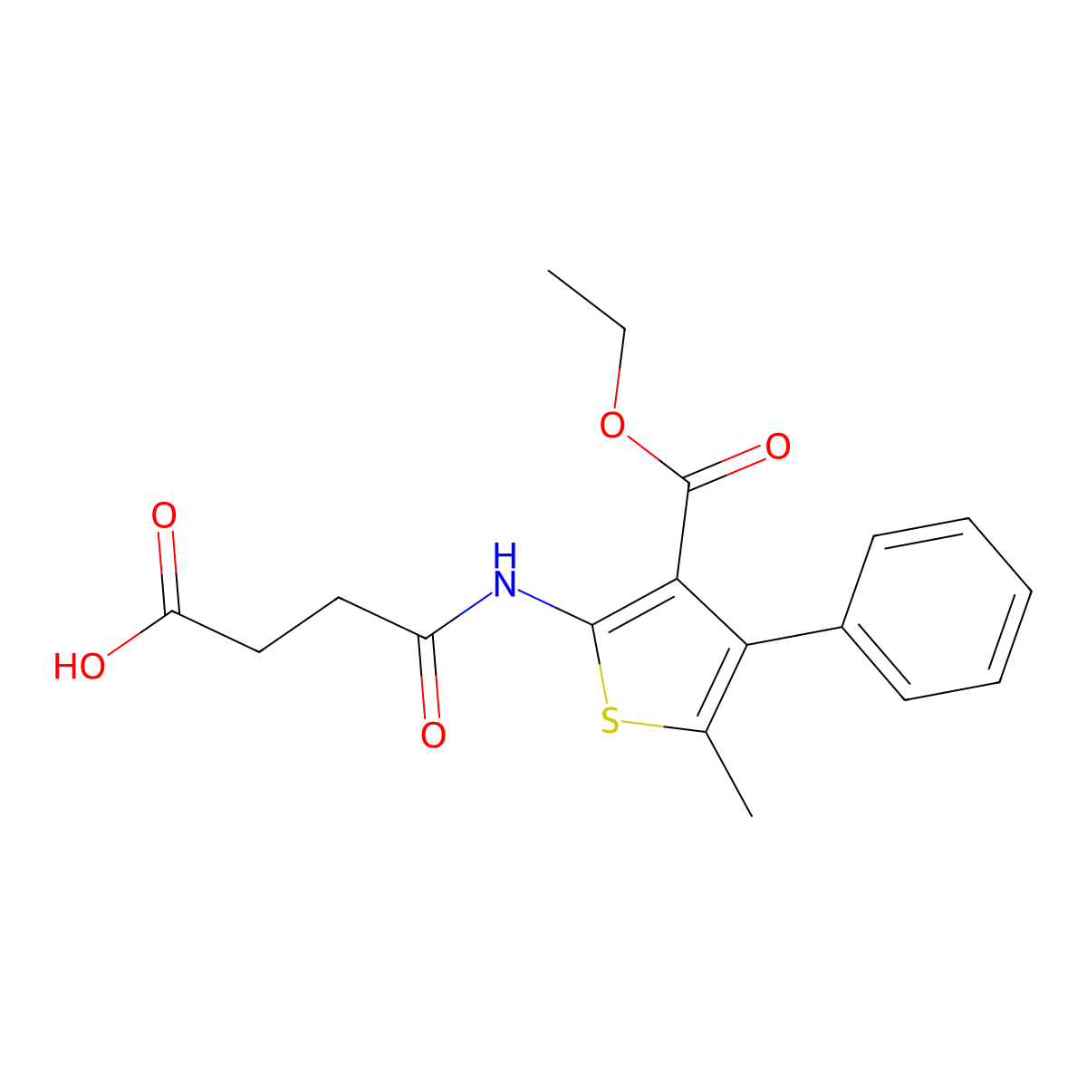 4-{[3-(Ethoxycarbonyl)-5-methyl-4-phenyl-2-thienyl]amino}-4-oxobutanoic acid molecular structure, CAS 109164-43-4