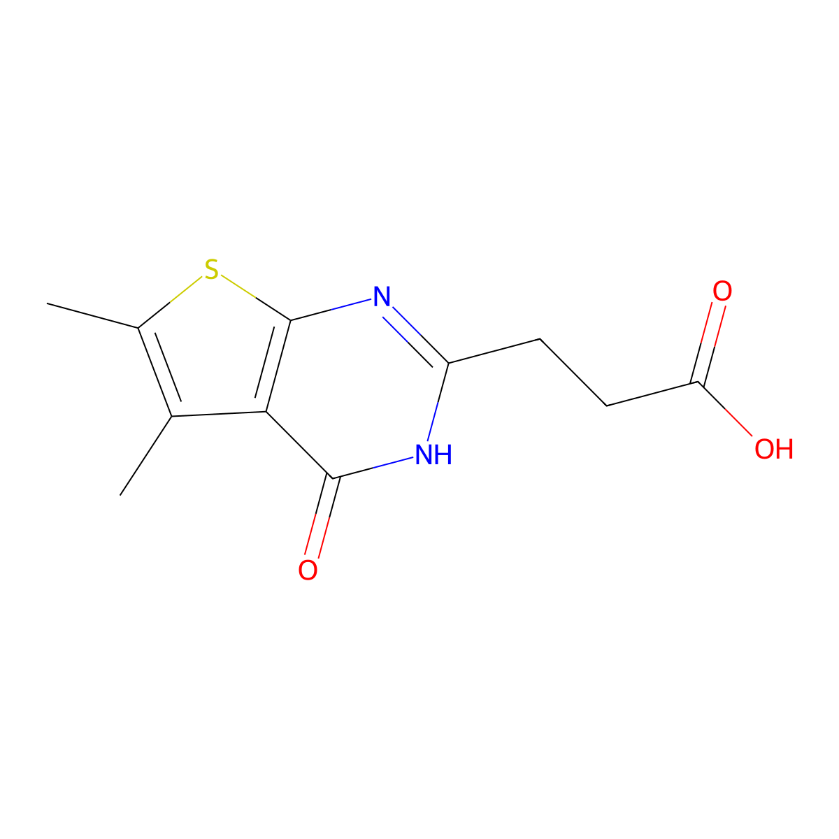 3-{5,6-dimethyl-4-oxo-1H,4H-thieno[2,3-d]pyrimidin-2-yl}propanoic acid molecular structure, CAS 109164-46-7