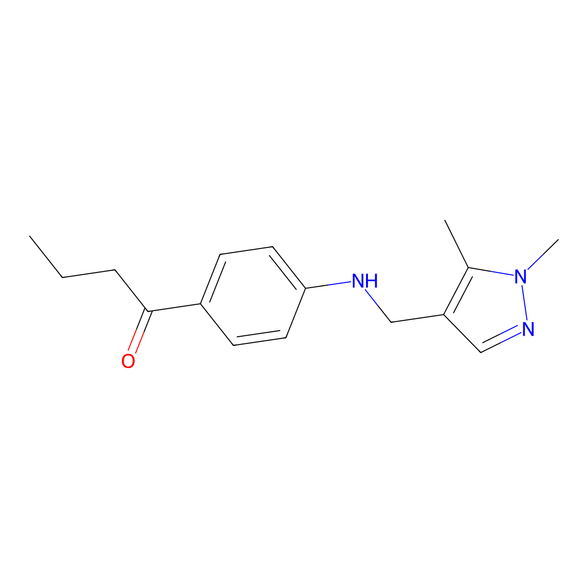 1-(4-(((1,5-Dimethyl-1H-pyrazol-4-yl)methyl)amino)phenyl)butan-1-one molecular structure, CAS 1091670-55-1
