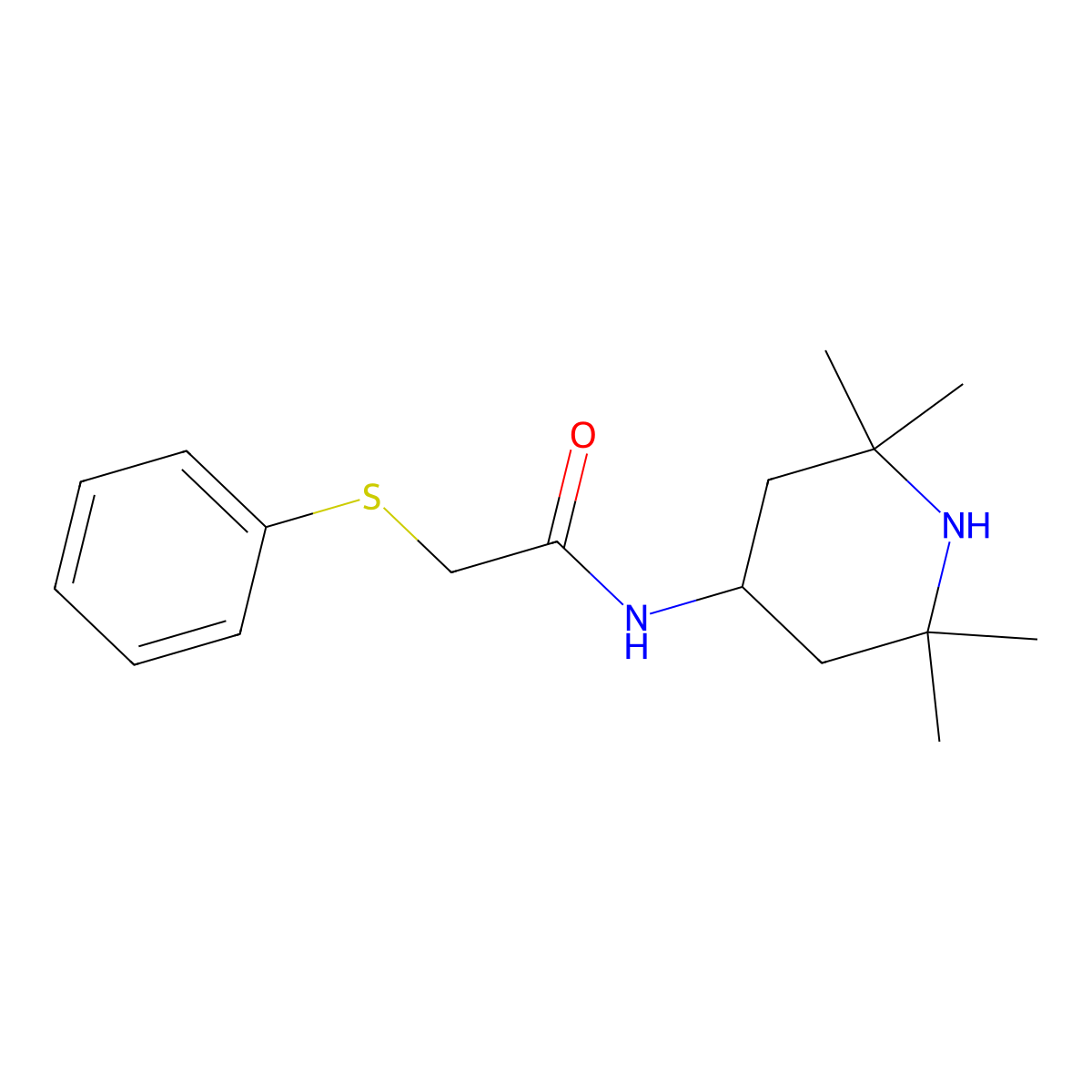 Acetamide, 2-(phenylthio)-N-(2,2,6,6-tetramethyl-4-piperidinyl)- molecular structure, CAS 109172-40-9