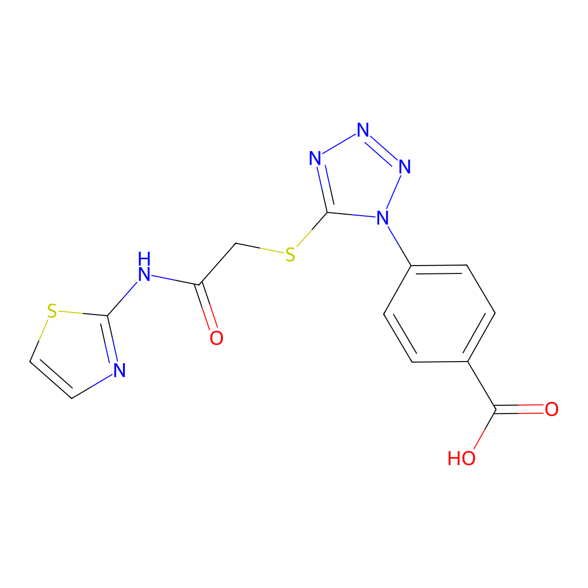 4-(5-{[2-oxo-2-(1,3-thiazol-2-ylamino)ethyl]sulfanyl}-1H-tetraazol-1-yl)benzoic acid molecular structure, CAS 1091752-13-4