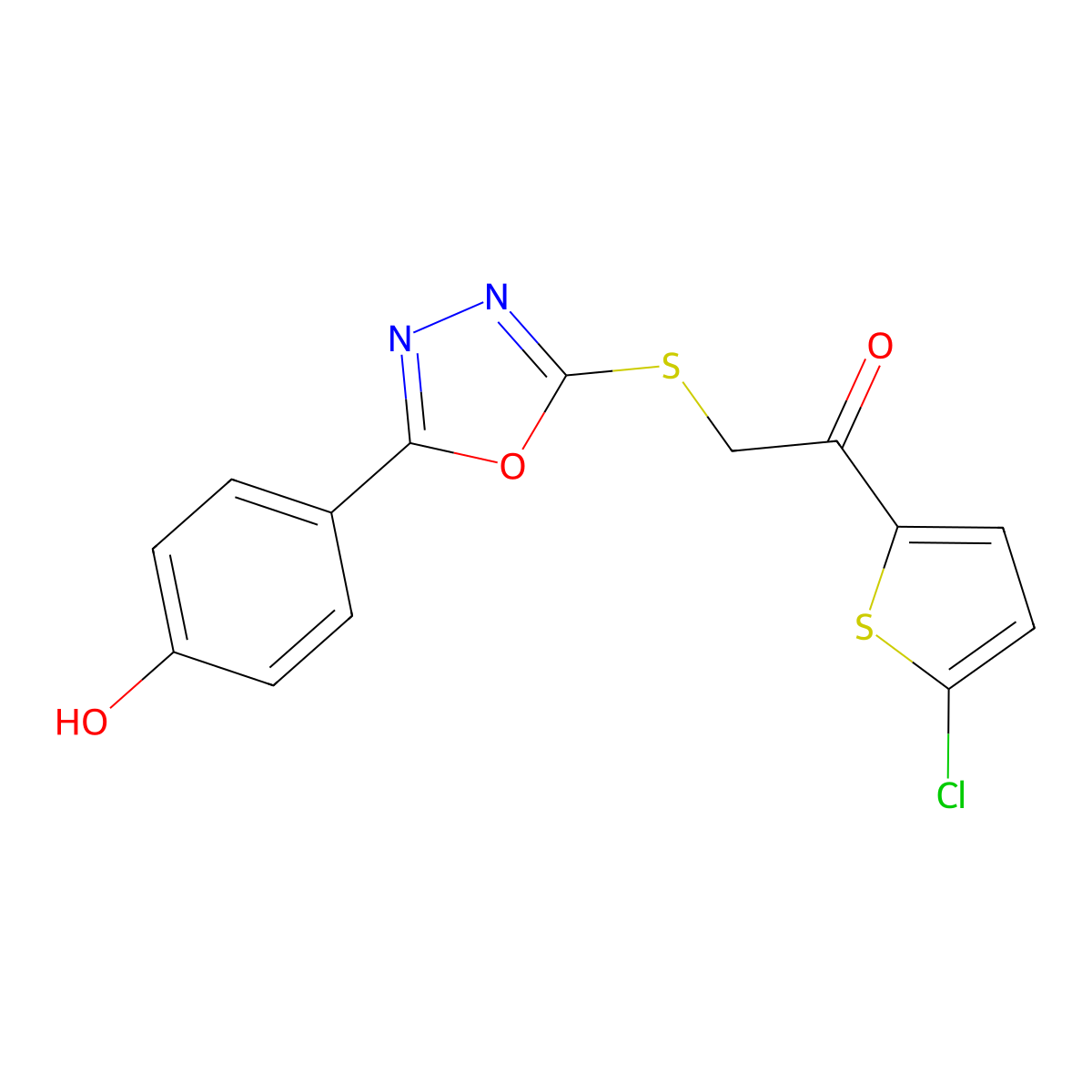 1-(5-Chloro-2-thienyl)-2-{[5-(4-hydroxyphenyl)-1,3,4-oxadiazol-2-yl]sulfanyl}ethanone molecular structure, CAS 1091758-96-1