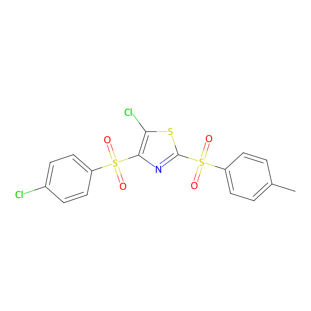 5-Chloro-4-(4-chlorobenzenesulfonyl)-2-(4-methylbenzenesulfonyl)-1,3-thiazole molecular structure, CAS 1091776-21-4