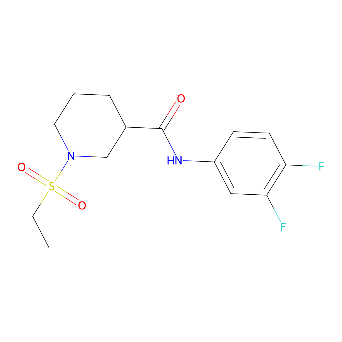 N-(3,4-difluorophenyl)-1-(ethylsulfonyl)piperidine-3-carboxamide molecular structure, CAS 1091807-00-9