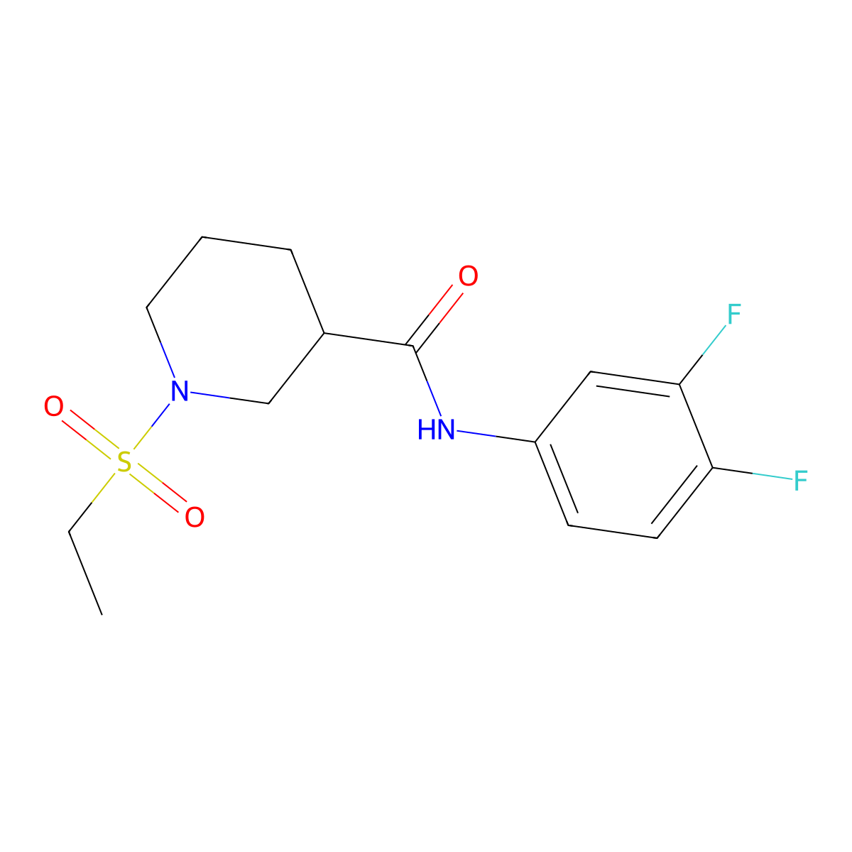 N-(3,4-difluorophenyl)-1-(ethylsulfonyl)piperidine-3-carboxamide molecular structure, CAS 1091807-00-9