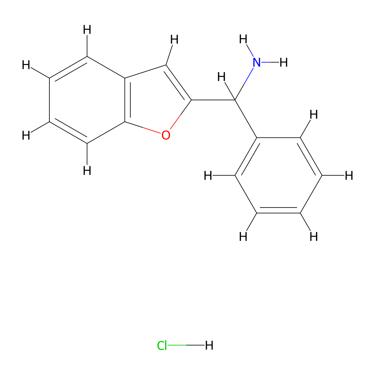 (1-Benzofuran-2-yl)(phenyl)methanamine hydrochloride molecular structure, CAS 109194-12-9