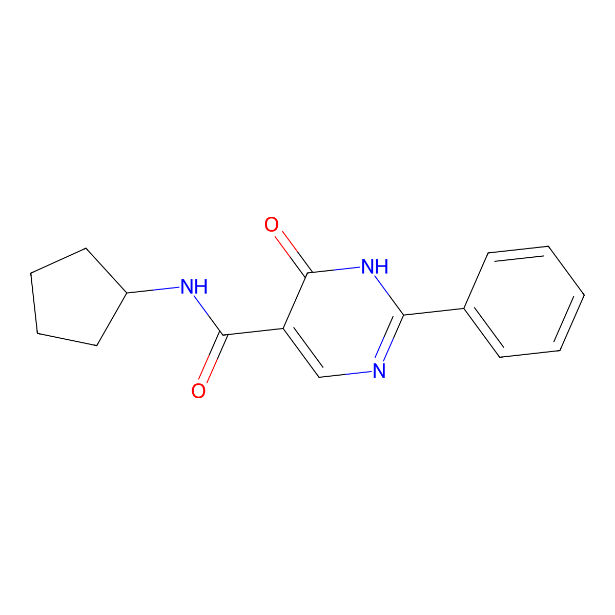 N-cyclopentyl-6-oxo-2-phenyl-1,6-dihydropyrimidine-5-carboxamide molecular structure, CAS 1091942-45-8