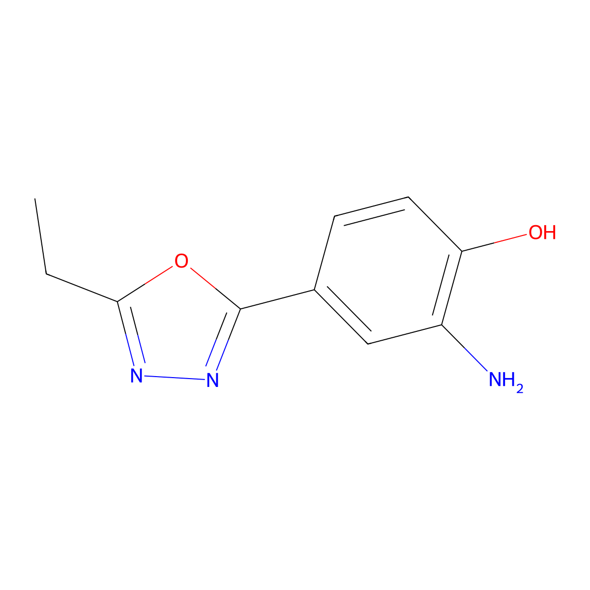 2-Amino-4-(5-ethyl-1,3,4-oxadiazol-2-yl)phenol molecular structure, CAS 1091990-97-4