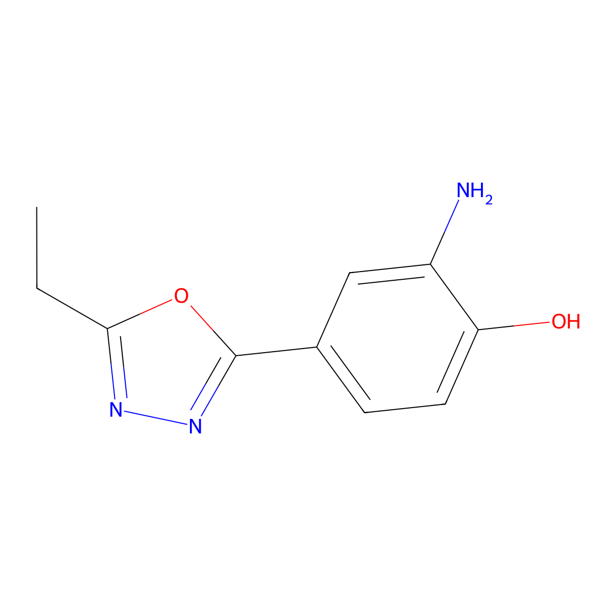 2-Amino-4-(5-ethyl-1,3,4-oxadiazol-2-yl)phenol molecular structure, CAS 1091990-97-4