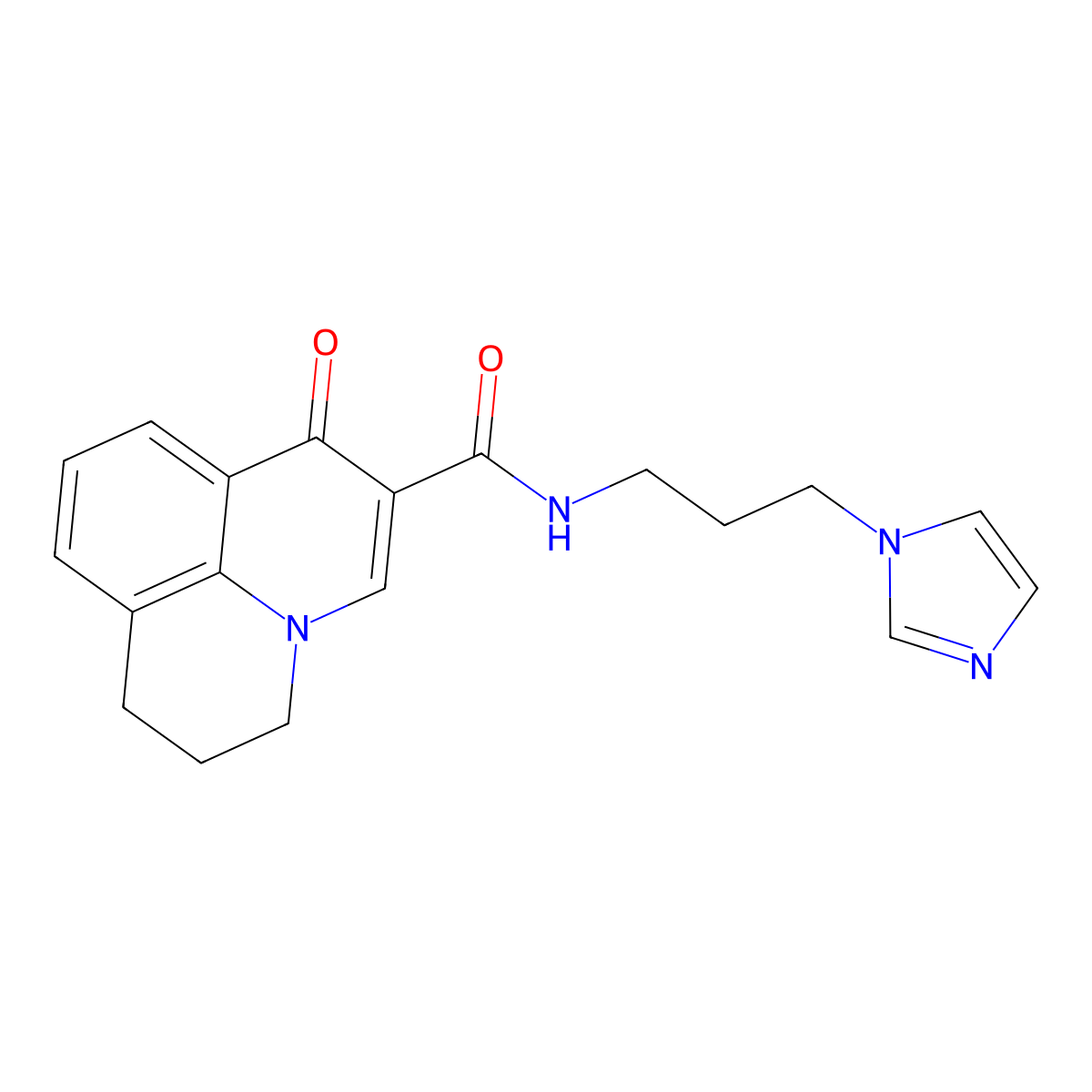 N-(3-(1H-imidazol-1-yl)propyl)-1-oxo-1,5,6,7-tetrahydropyrido[3,2,1-ij]quinoline-2-carboxamide molecular structure, CAS 1092033-83-4