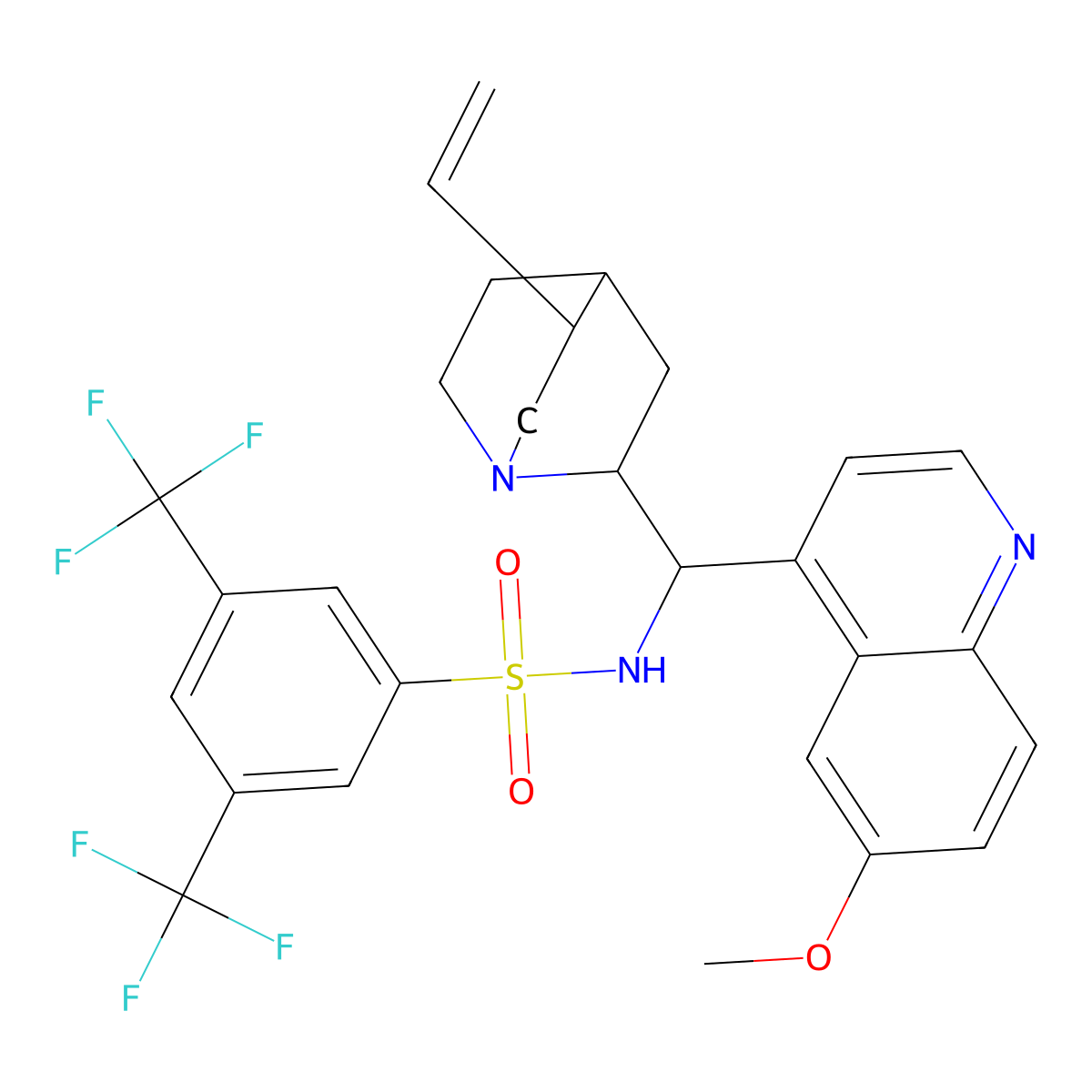 N-((1S)-(6-Methoxyquinolin-4-yl)((8R)-8-vinylquinuclidin-2-yl)methyl)-3,5-bis(trifluoromethyl)benzenesulfonamide molecular structure, CAS 1092116-26-1