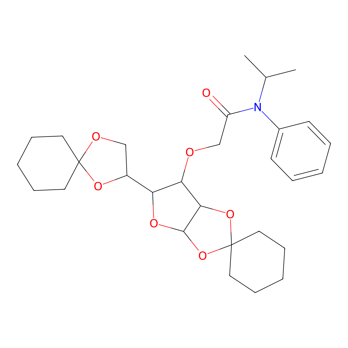 2-(5'-{1,4-dioxaspiro[4.5]decan-2-yl}-tetrahydrospiro[cyclohexane-1,2'-furo[2,3-d][1,3]dioxole]-6'-yloxy)-N-phenyl-N-(propan-2-yl)acetamide molecular structure, CAS 1092119-02-2