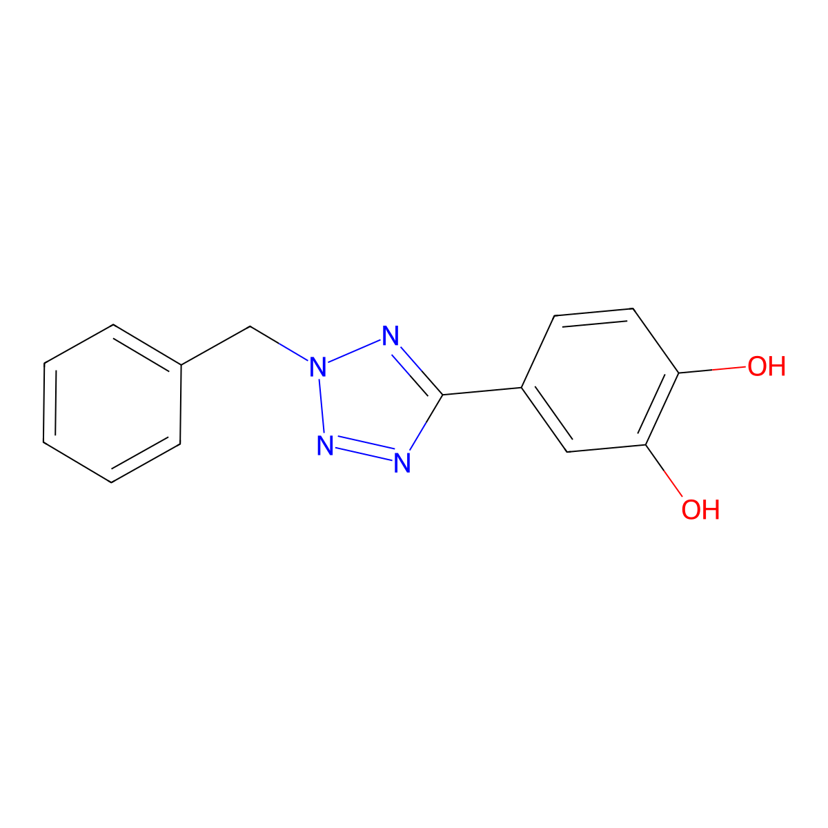 4-(2-benzyl-2H-tetrazol-5-yl)benzene-1,2-diol molecular structure, CAS 1092204-92-6