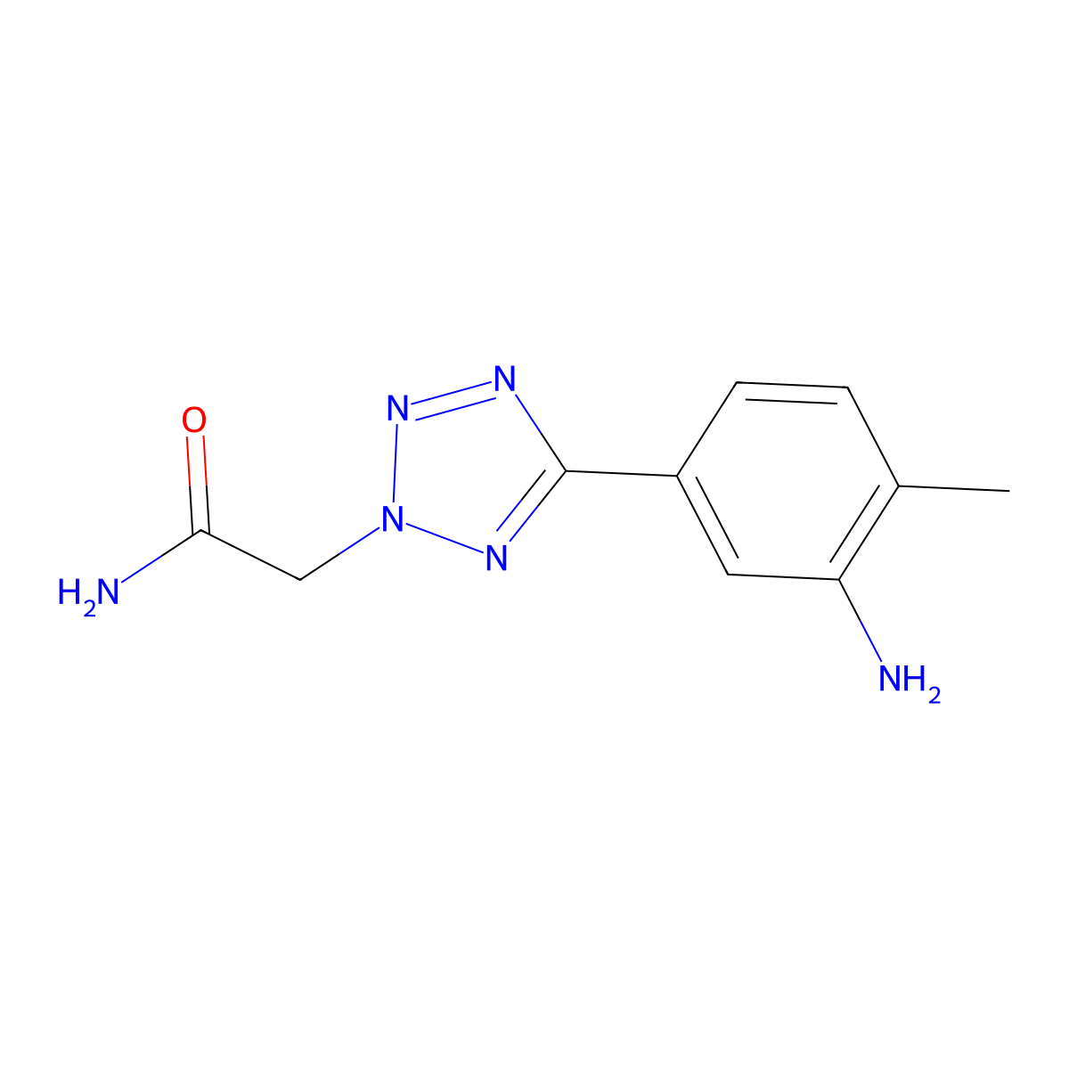 2-(5-(3-amino-4-methylphenyl)-2H-tetrazol-2-yl)acetamide molecular structure, CAS 1092205-07-6