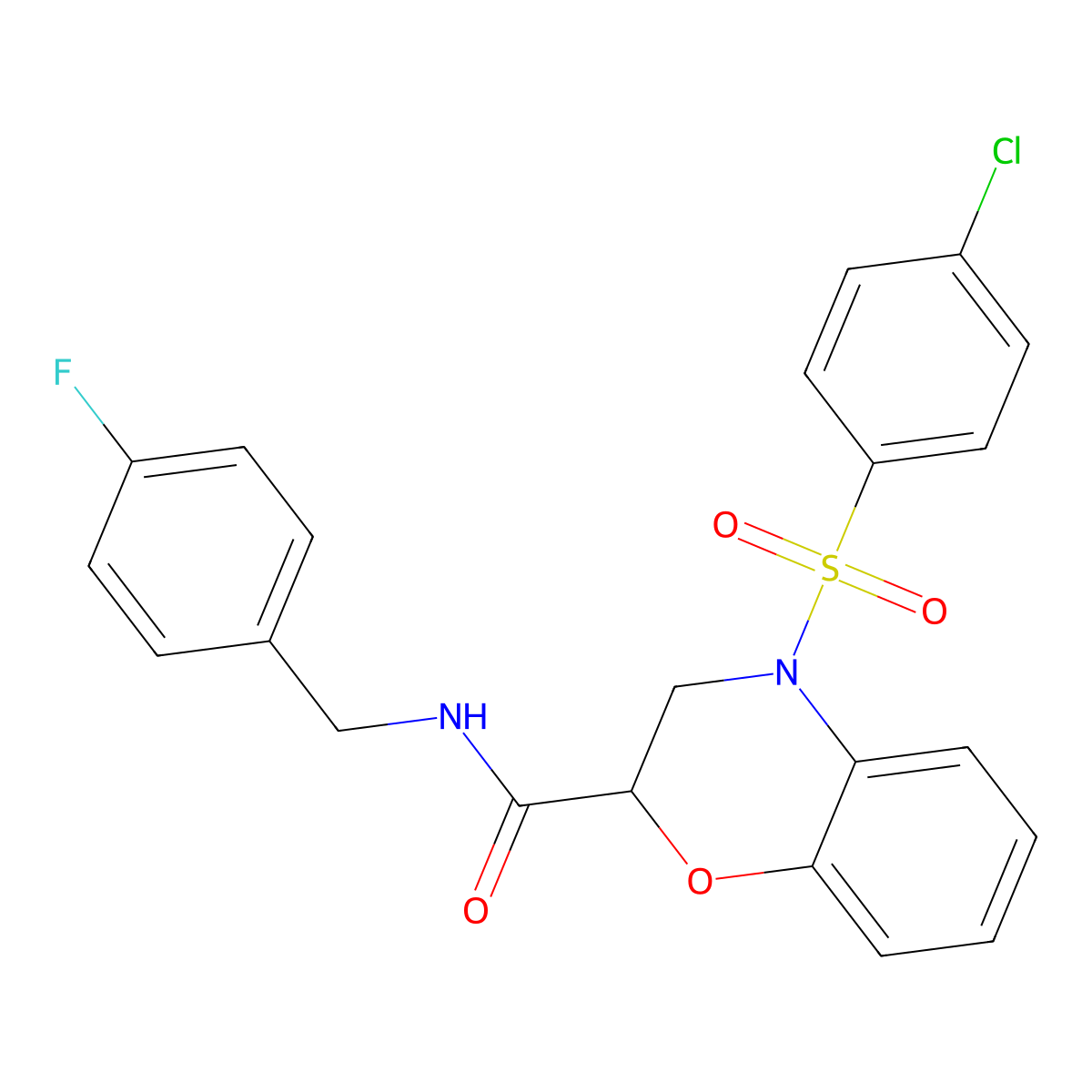 4-(4-chlorophenyl)sulfonyl-N-[(4-fluorophenyl)methyl]-2,3-dihydro-1,4-benzoxazine-2-carboxamide molecular structure, CAS 1092229-55-4