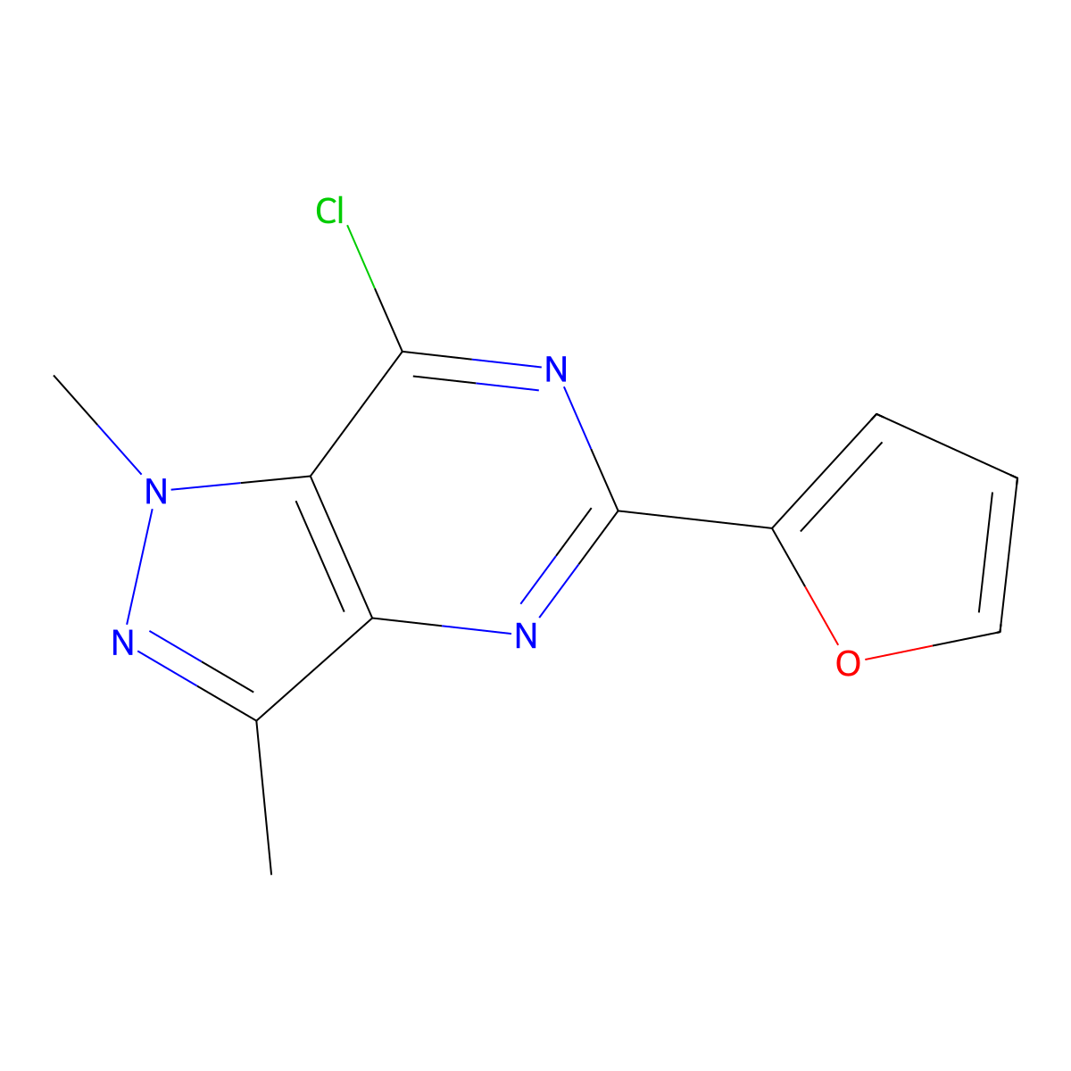7-chloro-5-(furan-2-yl)-1,3-dimethyl-1H-pyrazolo[4,3-d]pyrimidine molecular structure, CAS 1092278-67-5