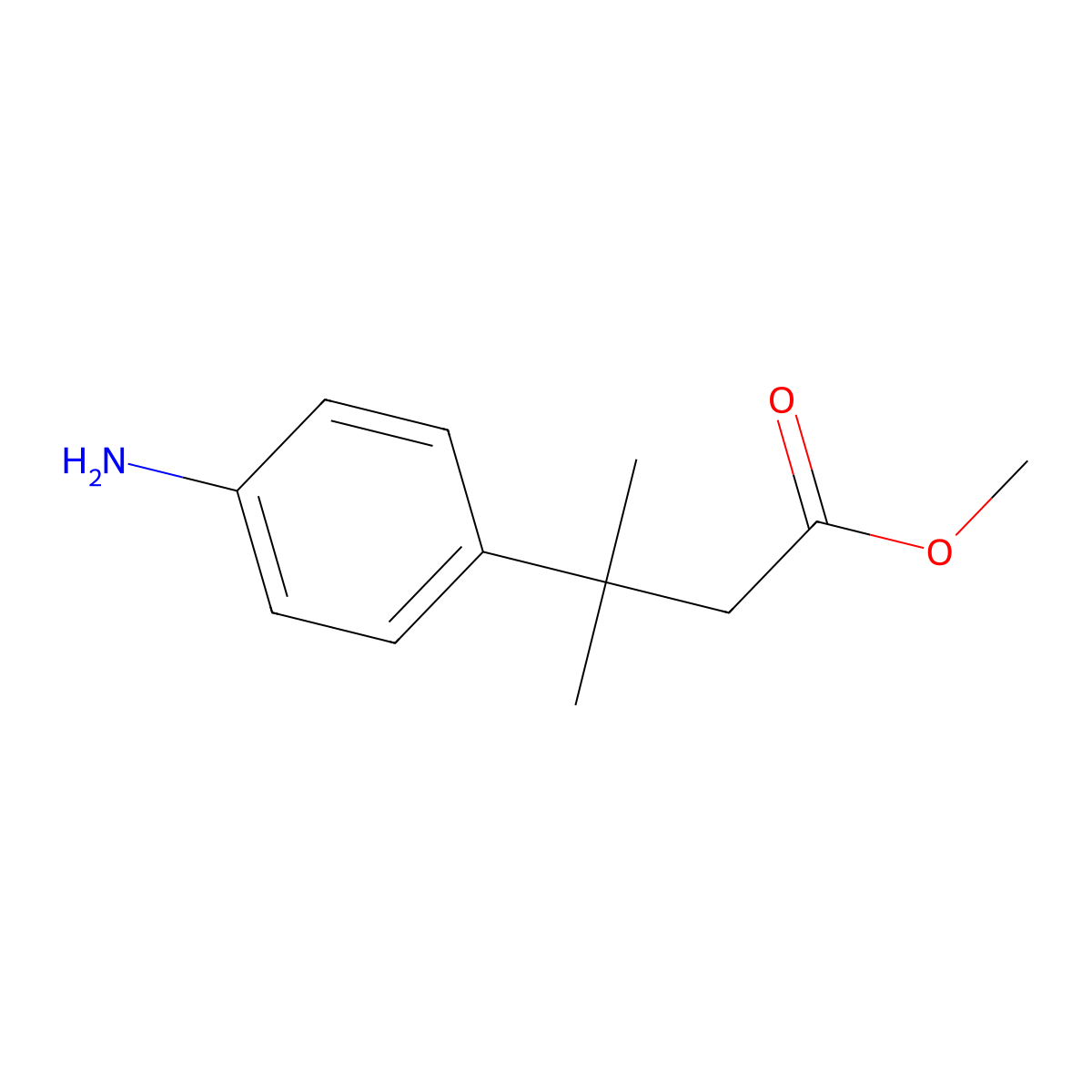 Methyl 3-(4-aminophenyl)-3-methylbutanoate molecular structure, CAS 1092286-42-4