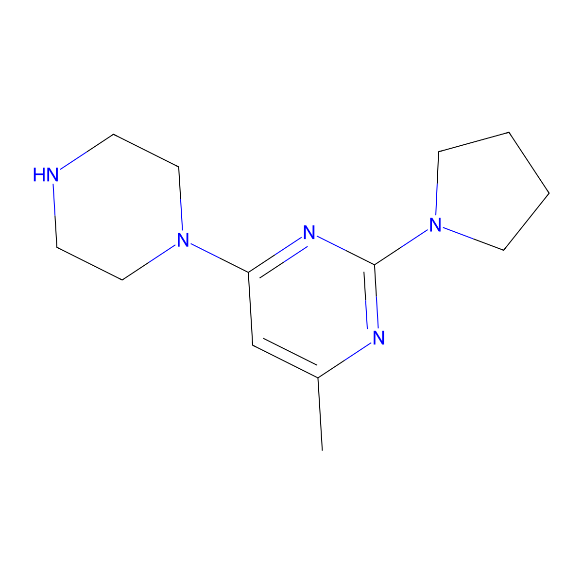 4-Methyl-6-(piperazin-1-yl)-2-(pyrrolidin-1-yl)pyrimidine molecular structure, CAS 1092286-63-9