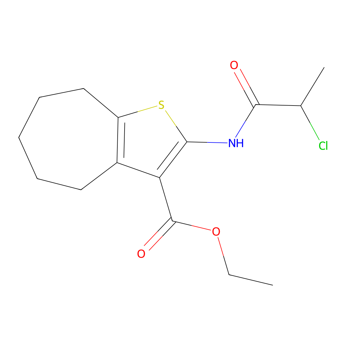 Ethyl 2-[(2-chloropropanoyl)amino]-5,6,7,8-tetrahydro-4H-cyclohepta[b]thiophene-3-carboxylate molecular structure, CAS 1092289-44-5