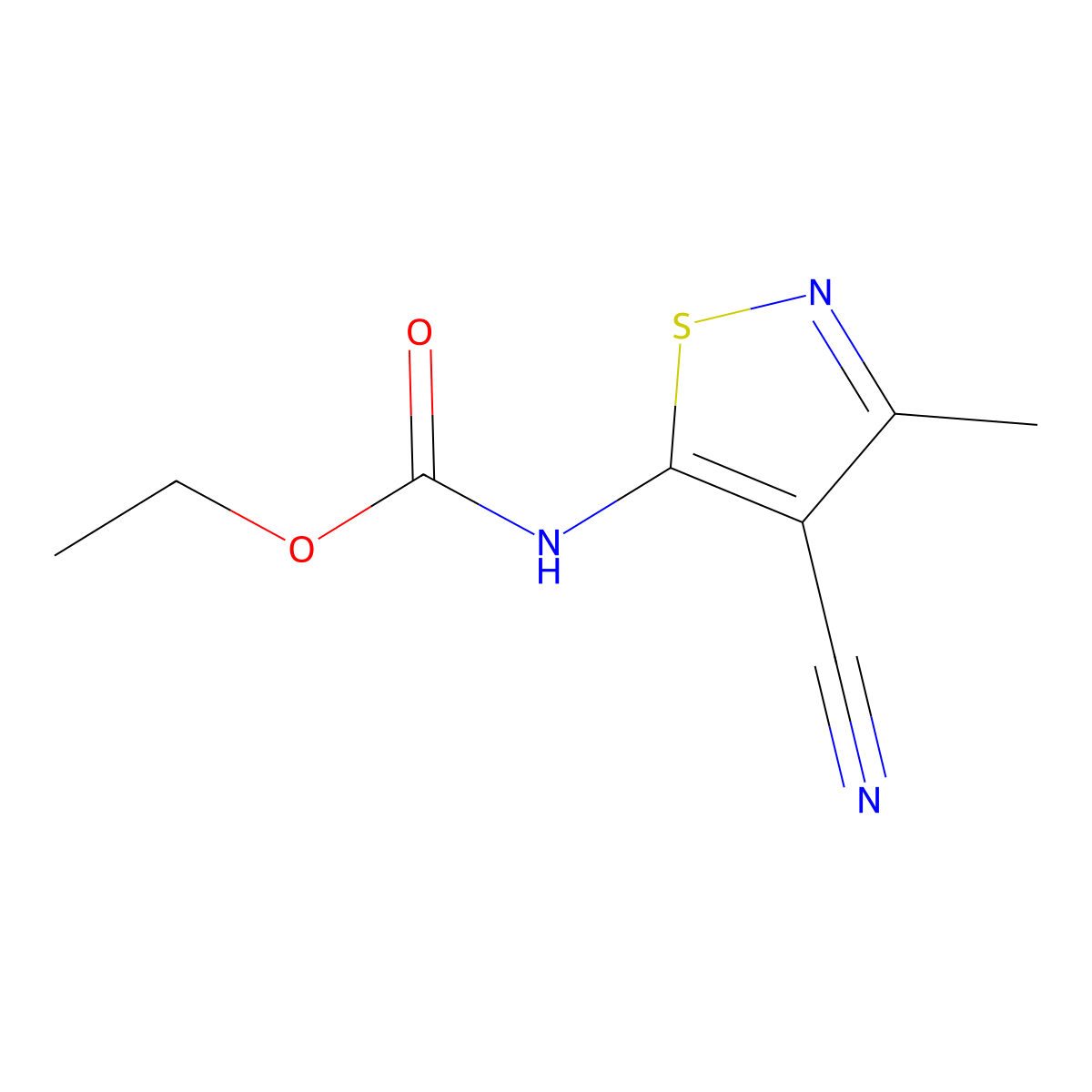 Ethyl 4-cyano-3-methylisothiazol-5-ylcarbamate molecular structure, CAS 1092289-59-2