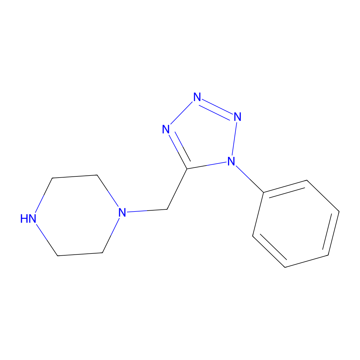 1-[(1-phenyl-1H-1,2,3,4-tetrazol-5-yl)methyl]piperazine molecular structure, CAS 1092291-00-3