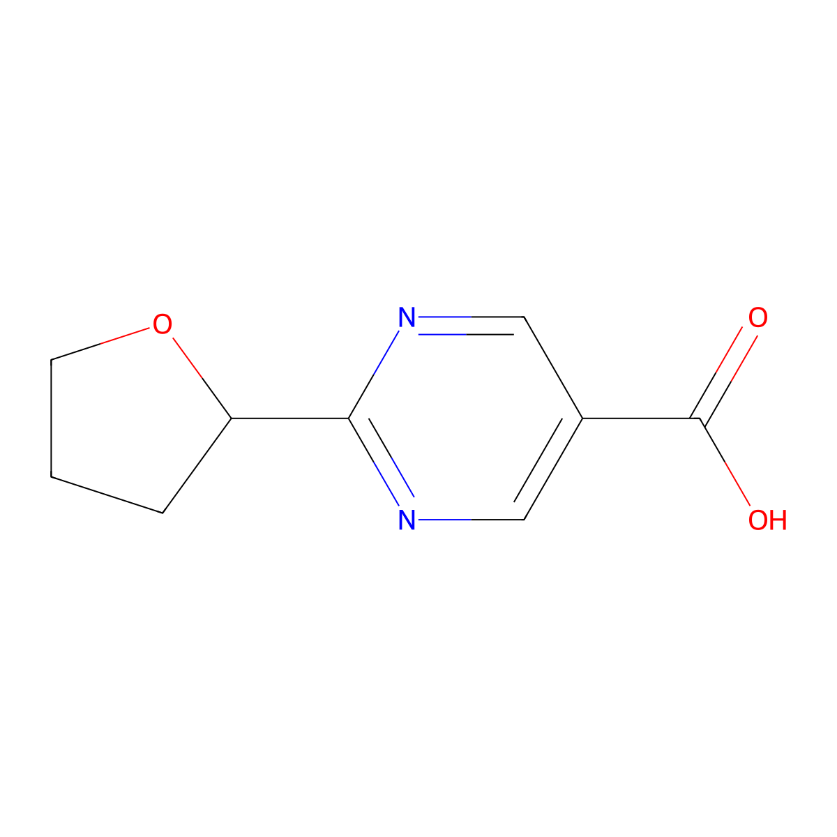 2-(Tetrahydrofuran-2-yl)pyrimidine-5-carboxylic acid molecular structure, CAS 1092291-25-2