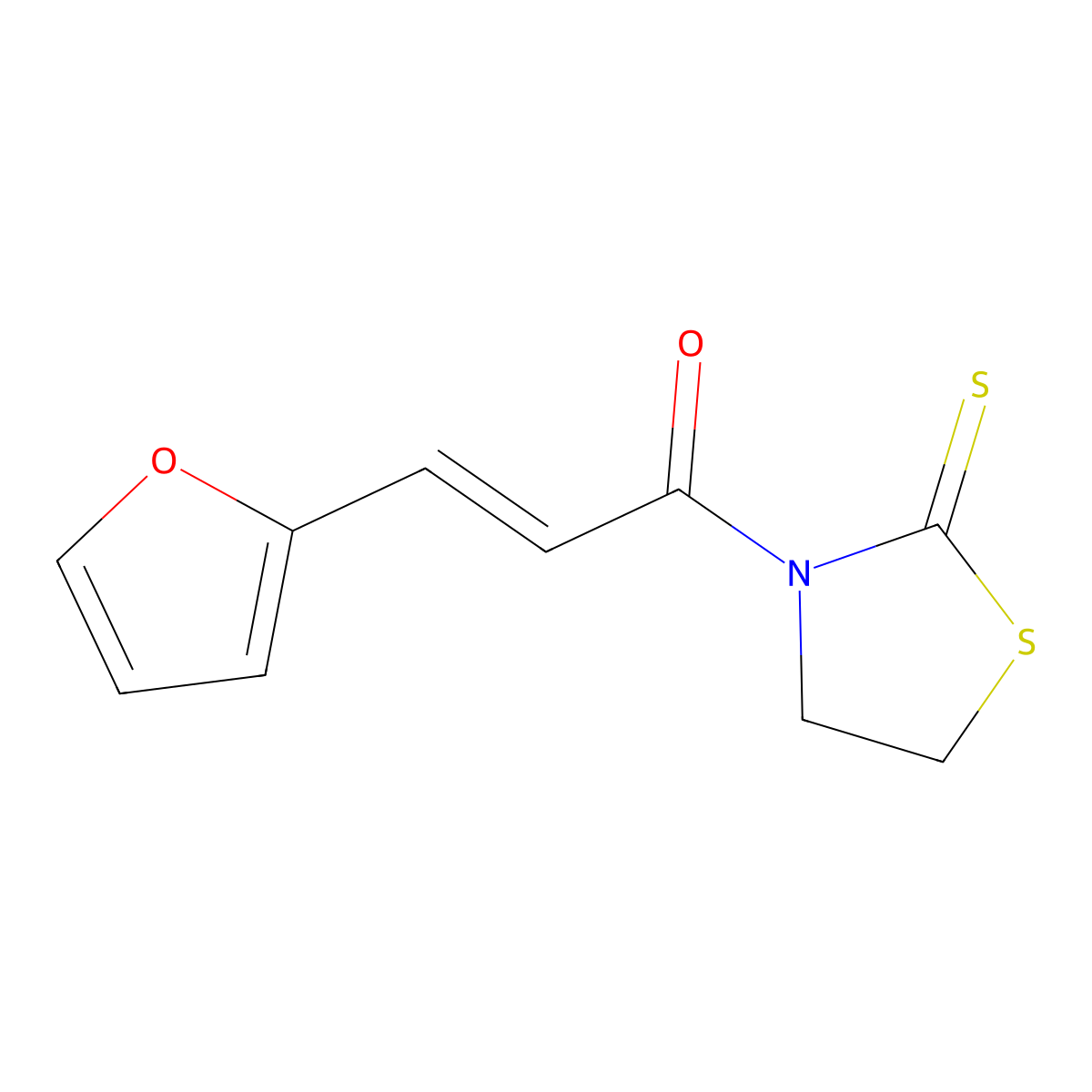 3-(2-Furanyl)-1-(2-thioxo-3-thiazolidinyl)-2-propen-1-one molecular structure, CAS 1092291-27-4