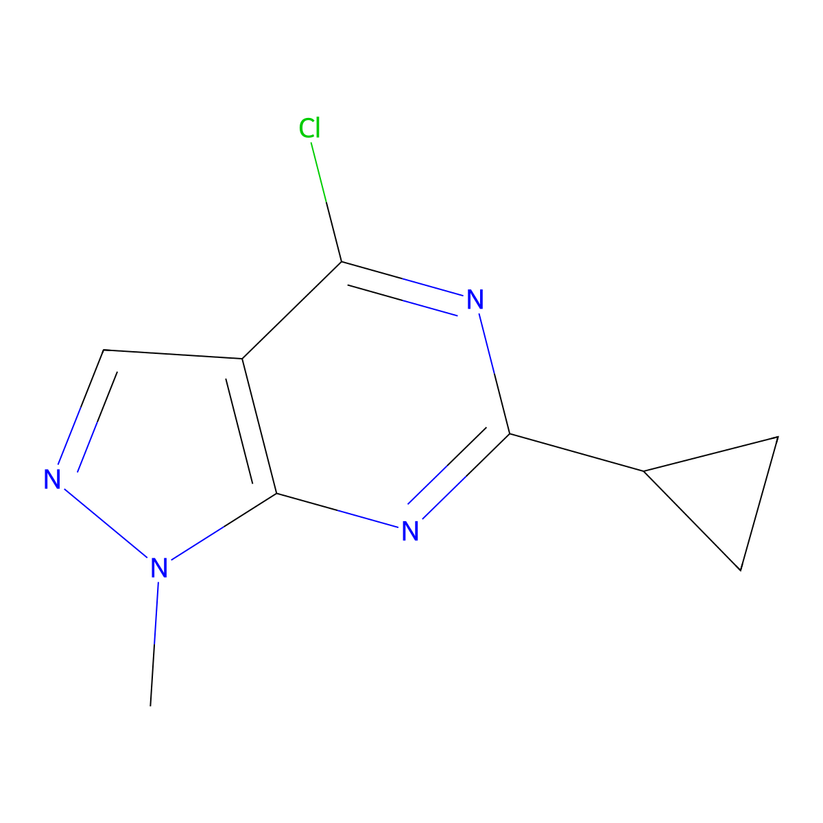 4-chloro-6-cyclopropyl-1-methyl-1H-pyrazolo[3,4-d]pyrimidine molecular structure, CAS 1092291-57-0